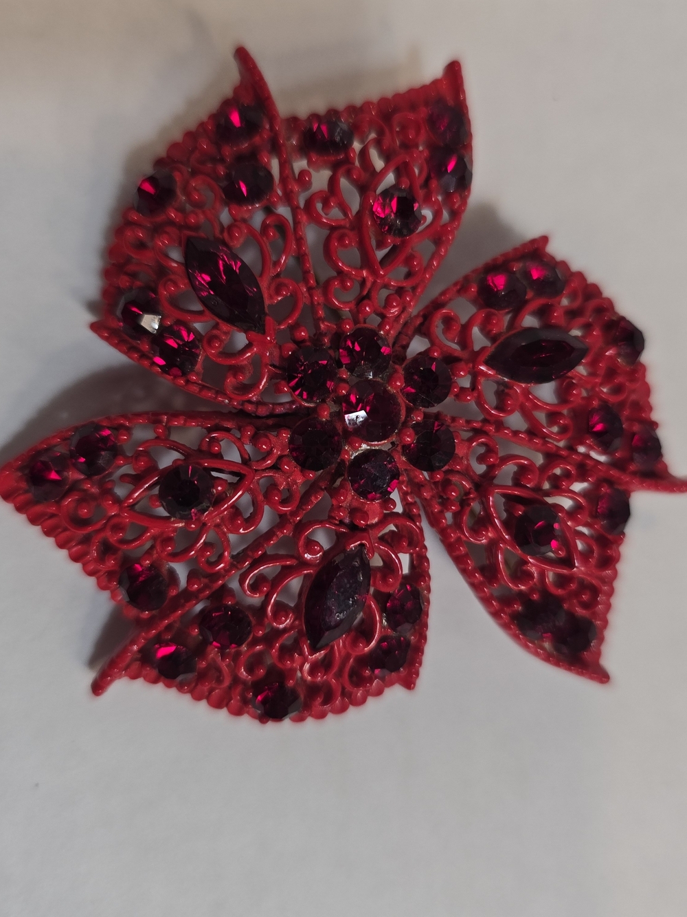 Red Crystal Filigree Floral Brooch - Women's Jewelry